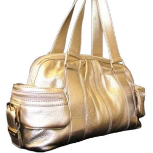 Michael Kors Gold Mettalic Leather Harrison Satchel Purse